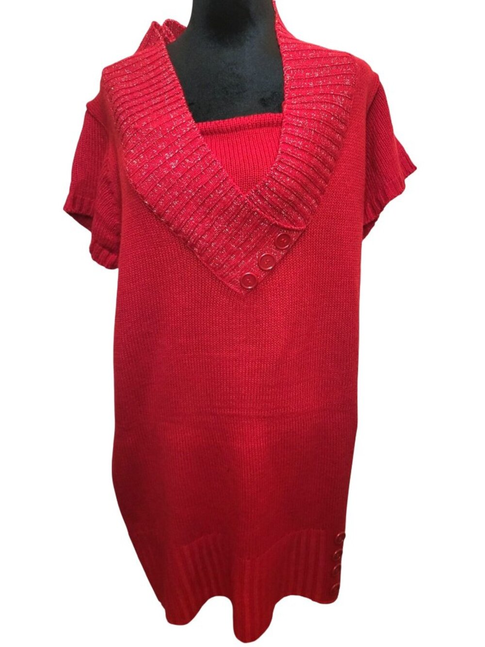 Extra Touch 1X  Red Silver Metallic Sweater Dress Mini Tunic Y2K Party Retro